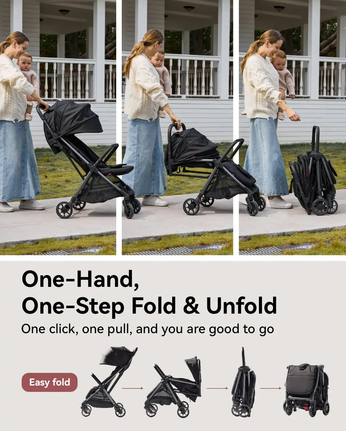 Momcozy ClickGo Lightweight Travel Stroller, Black - view 8