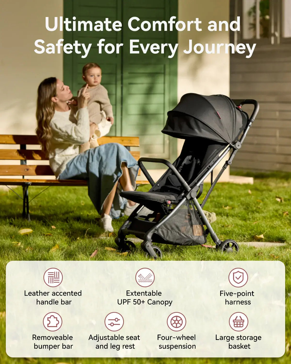 Momcozy ClickGo Lightweight Travel Stroller, Black - view 6