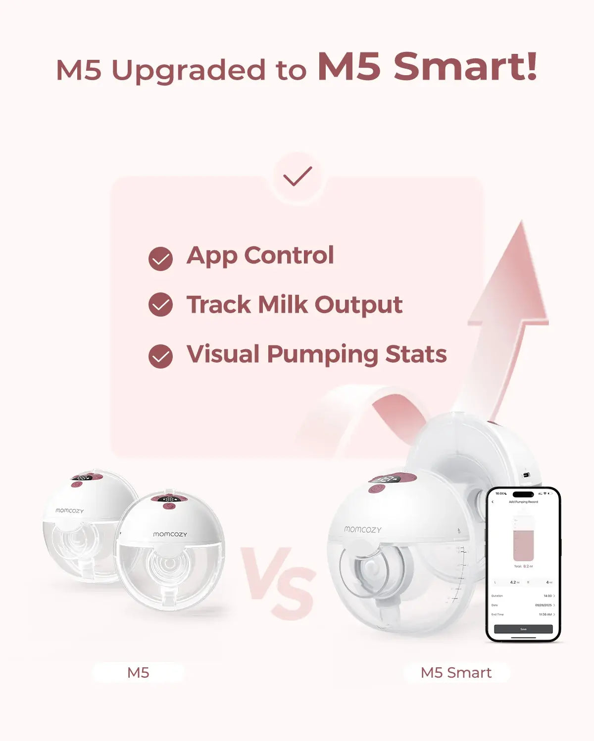 Momcozy M5 Smart Wearable Breast Pump with App Control, Grey - view 5