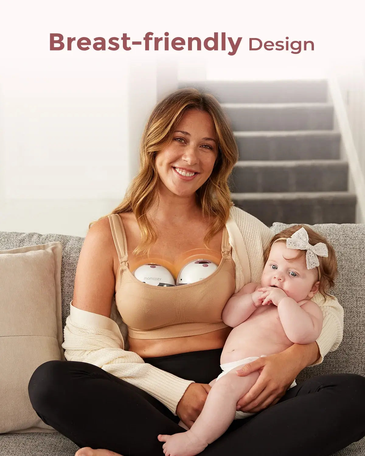 Momcozy M5 Smart Wearable Breast Pump with App Control, Grey - view 4