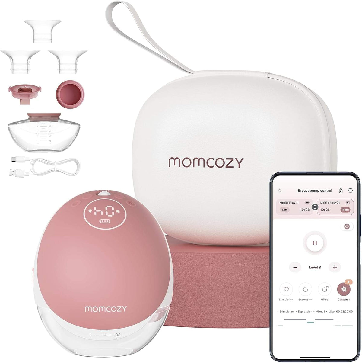 Momcozy M9 Wearable Breast Pump with App Control, Cozy Red - view 2