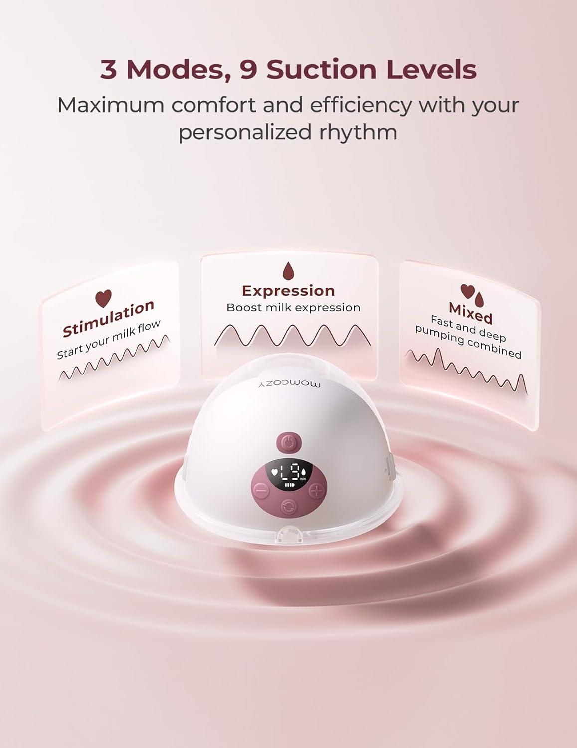 Momcozy M5 Smart Wearable Breast Pump with App Control, Maroon - view 6