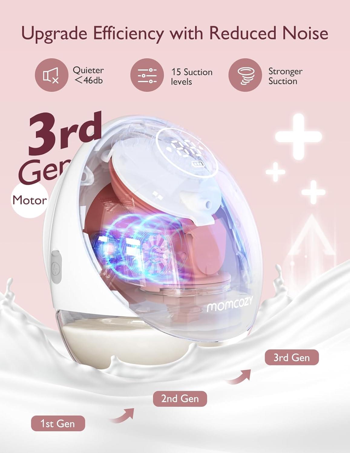 Momcozy M9 Wearable Breast Pump with App Control, Grey - view 4