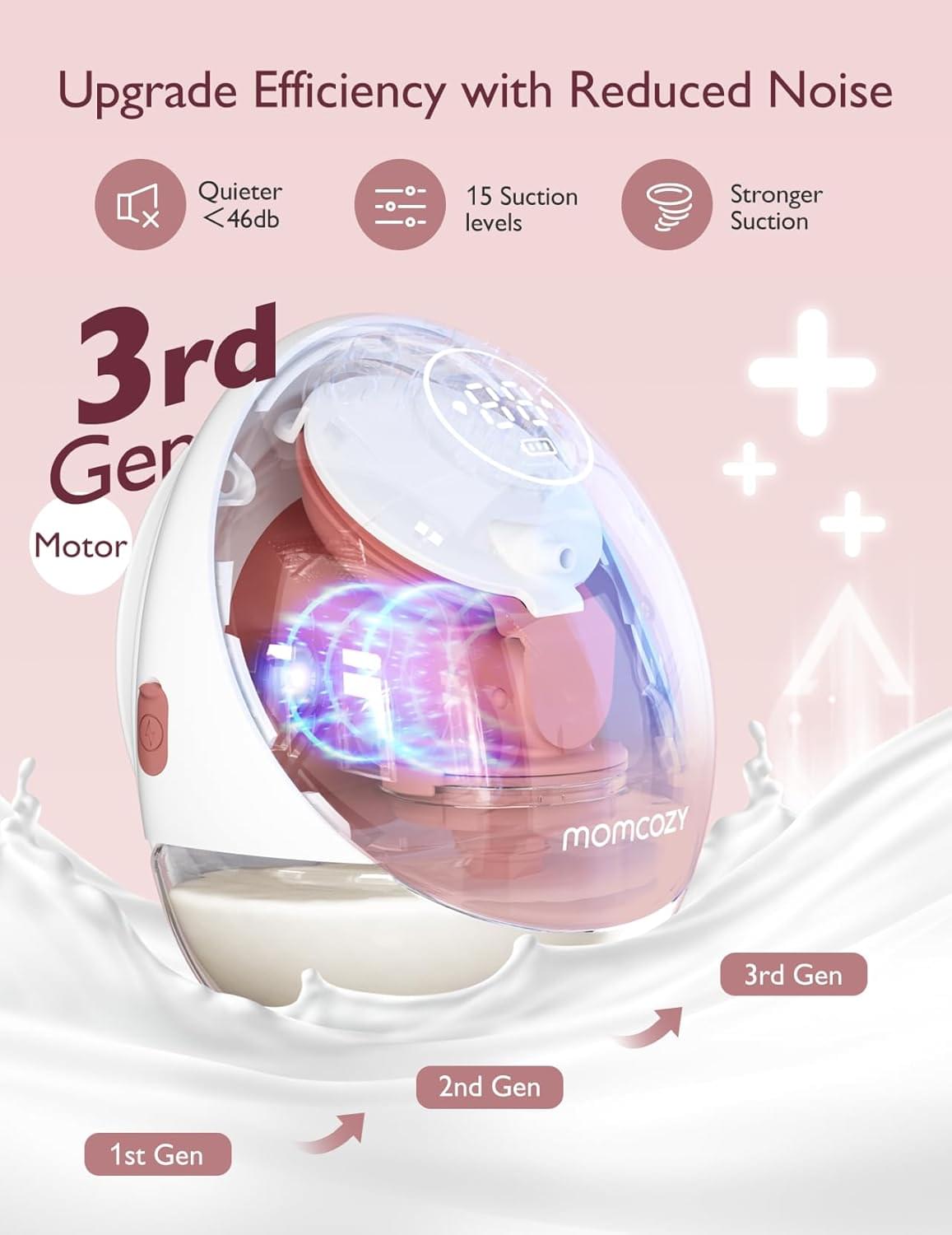 Momcozy M9 Wearable Breast Pump with App Control, Cozy Red - view 3