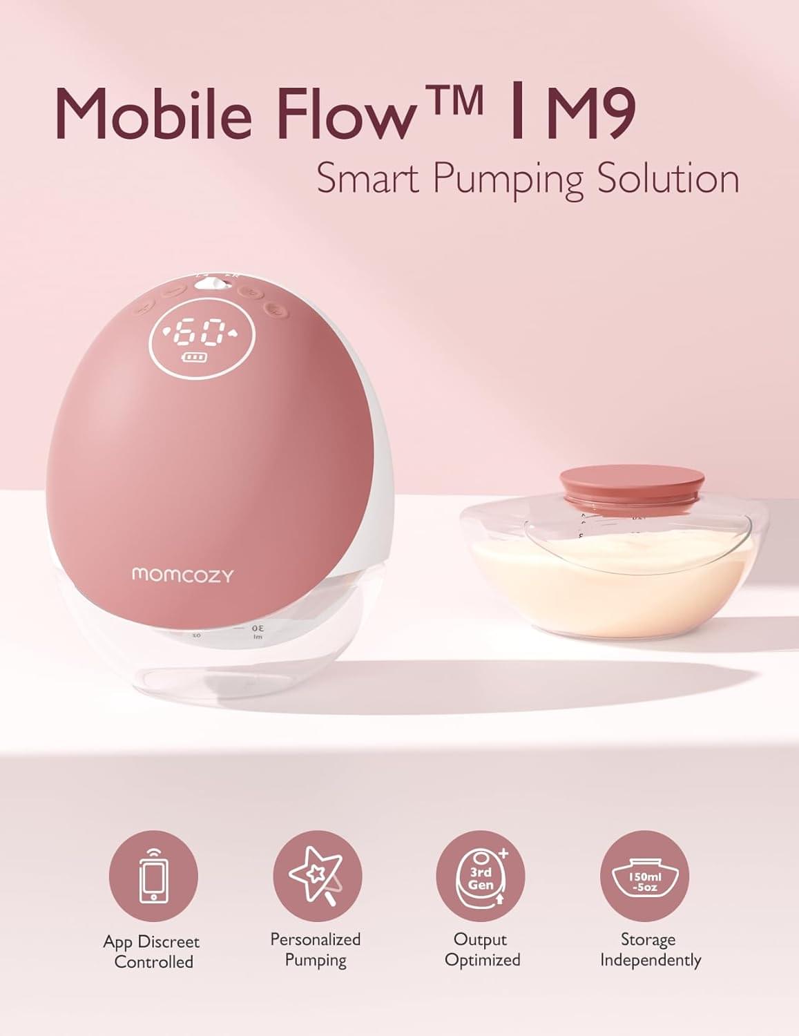 Momcozy M9 Wearable Breast Pump with App Control, Cozy Red - view 4