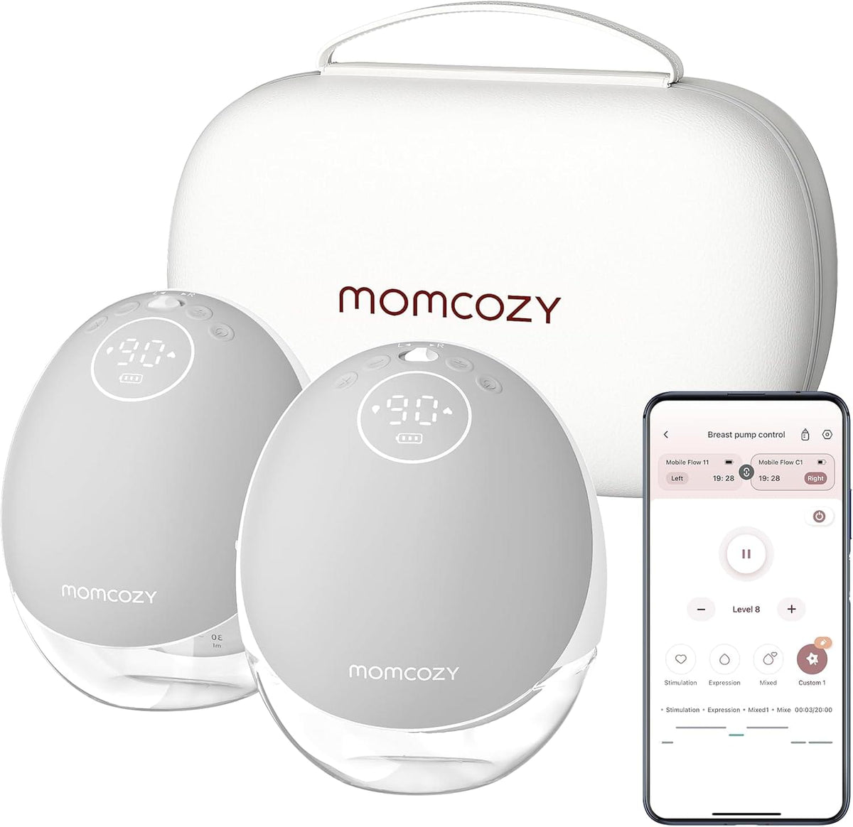 Momcozy M9 Wearable Breast Pump with App Control, Grey