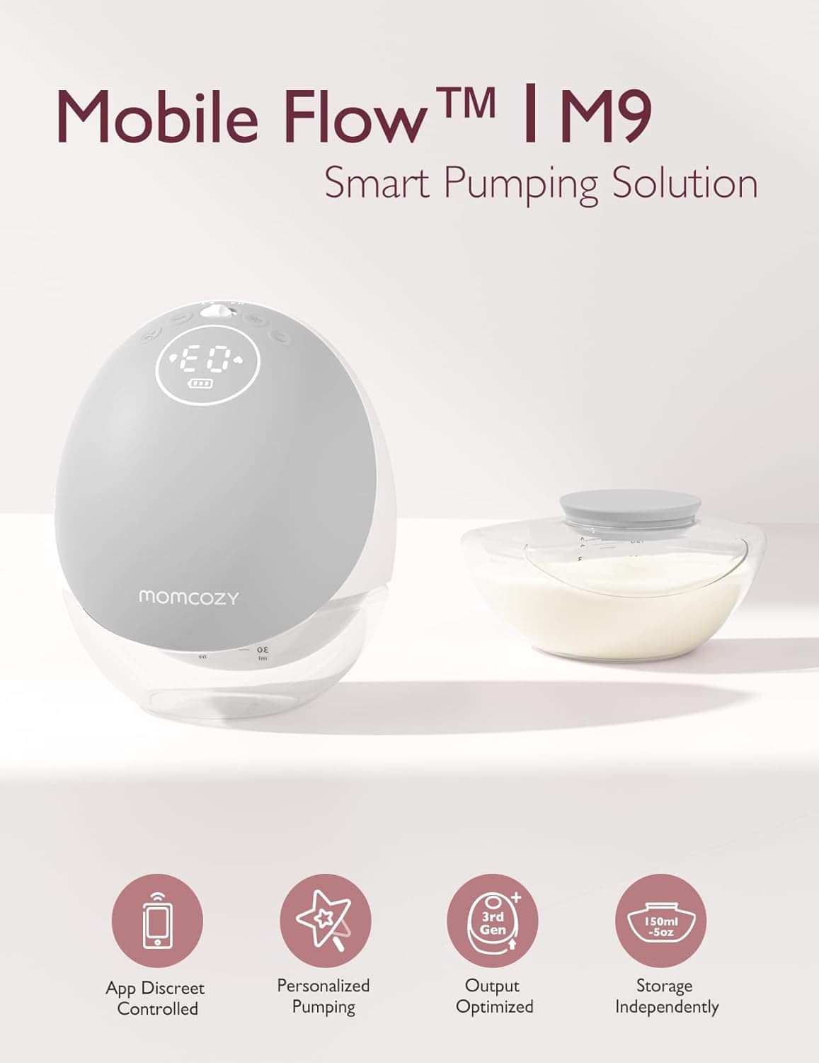 Momcozy M9 Wearable Breast Pump with App Control, Grey - view 3
