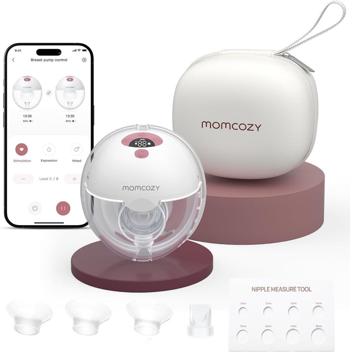 Momcozy M5 Smart Wearable Breast Pump with App Control, Maroon - view 2
