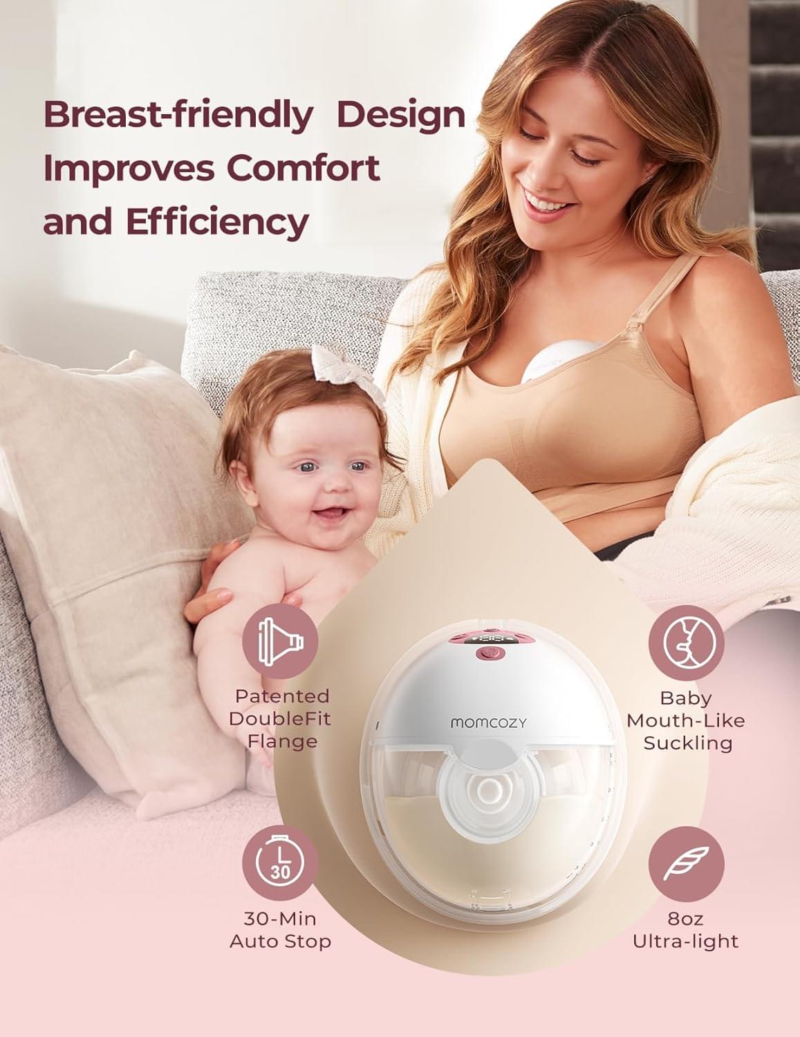 Momcozy M5 Smart Wearable Breast Pump with App Control, Maroon - view 3