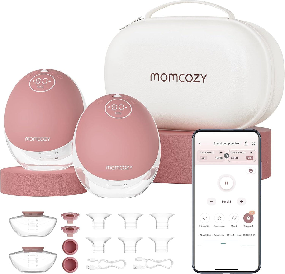 Momcozy M9 Wearable Breast Pump with App Control, Cozy Red - view 8