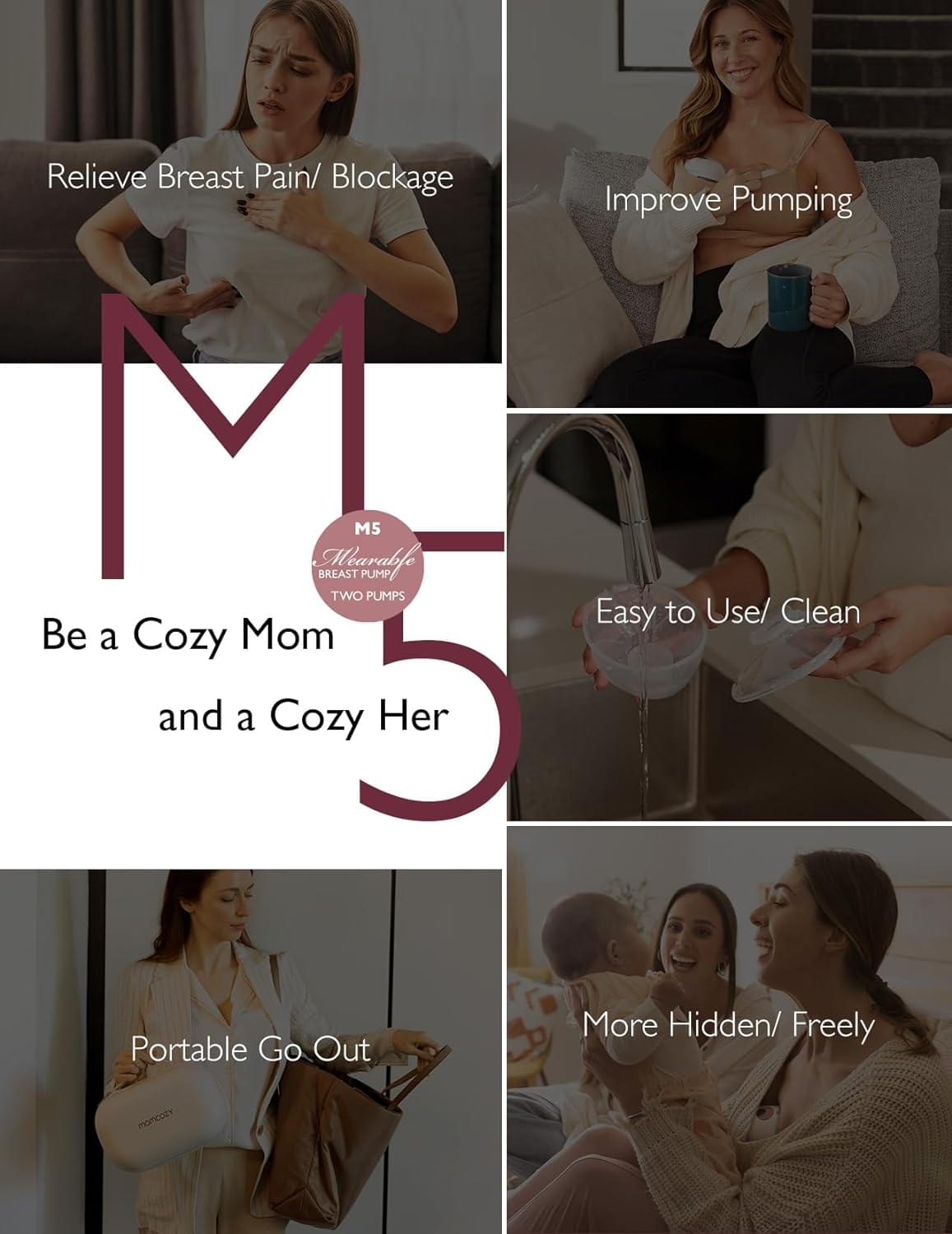 Momcozy M5 Wearable Breast Pump, Maroon - view 2