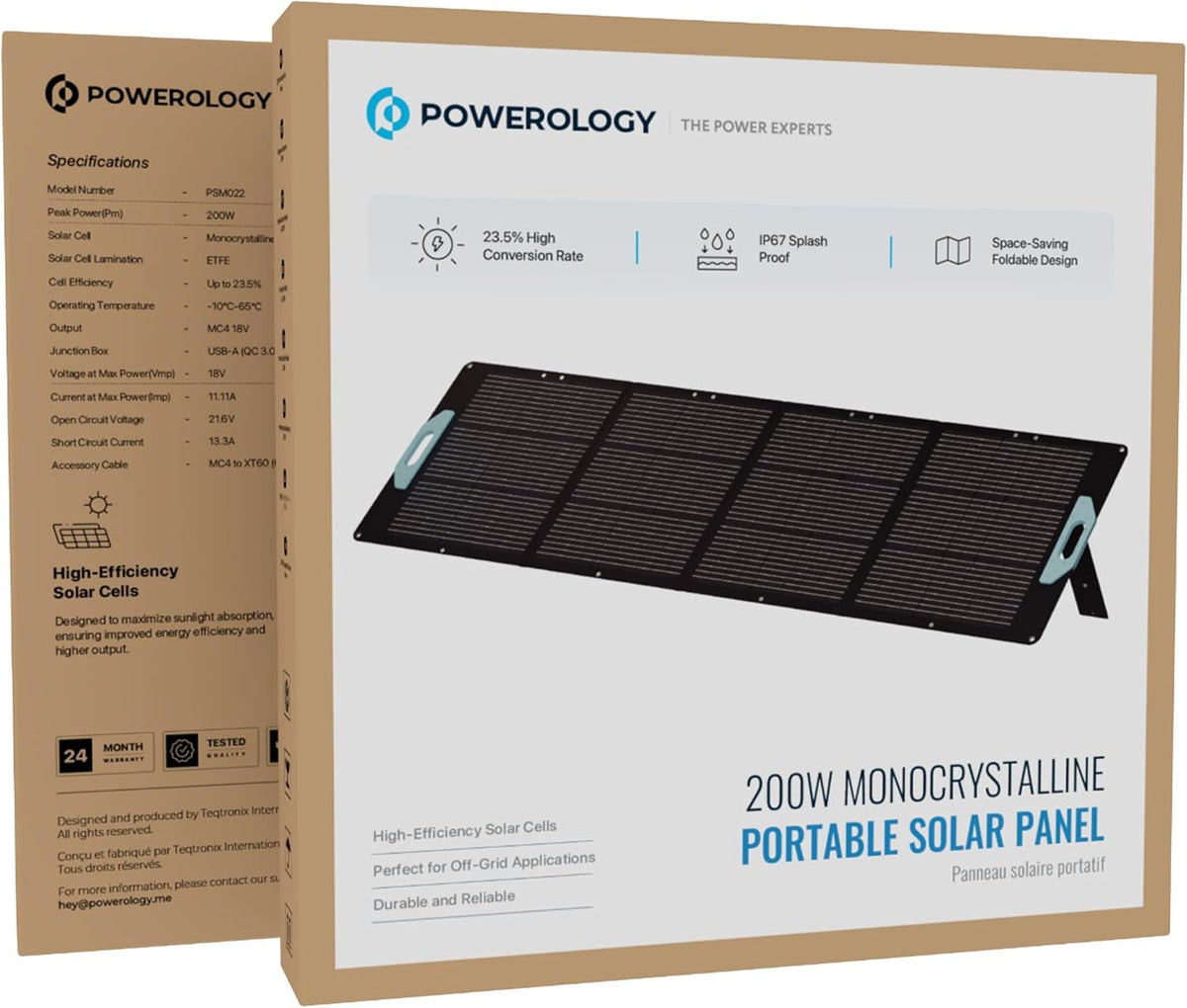 Powerology 200W Foldable Solar Panel, Black