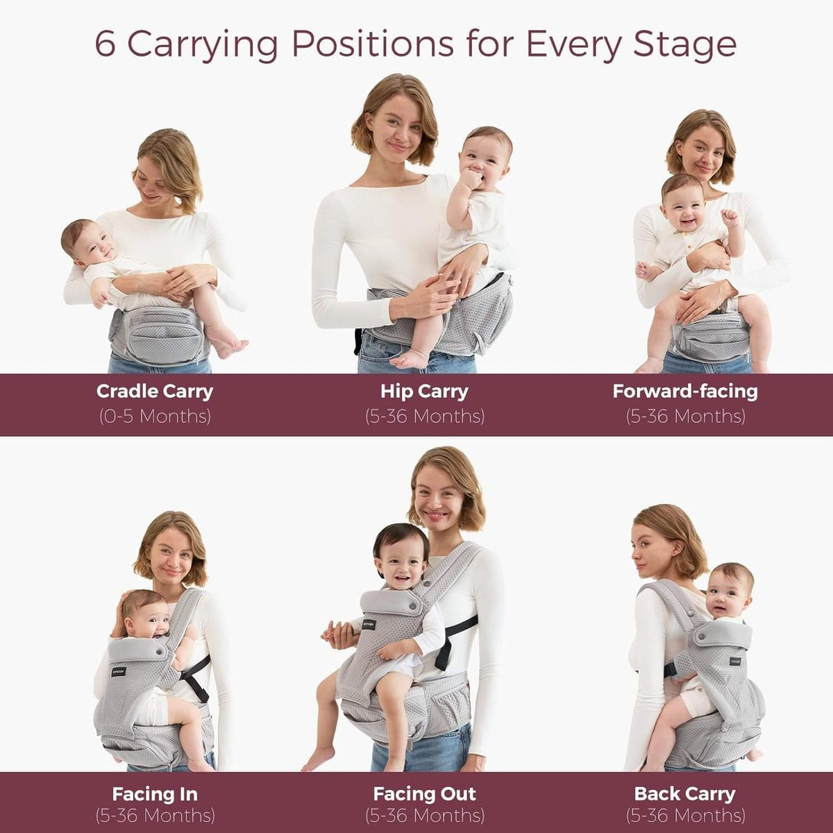 Momcozy 2-in-1 Hip Seat Baby Carrier, Grey - view 5