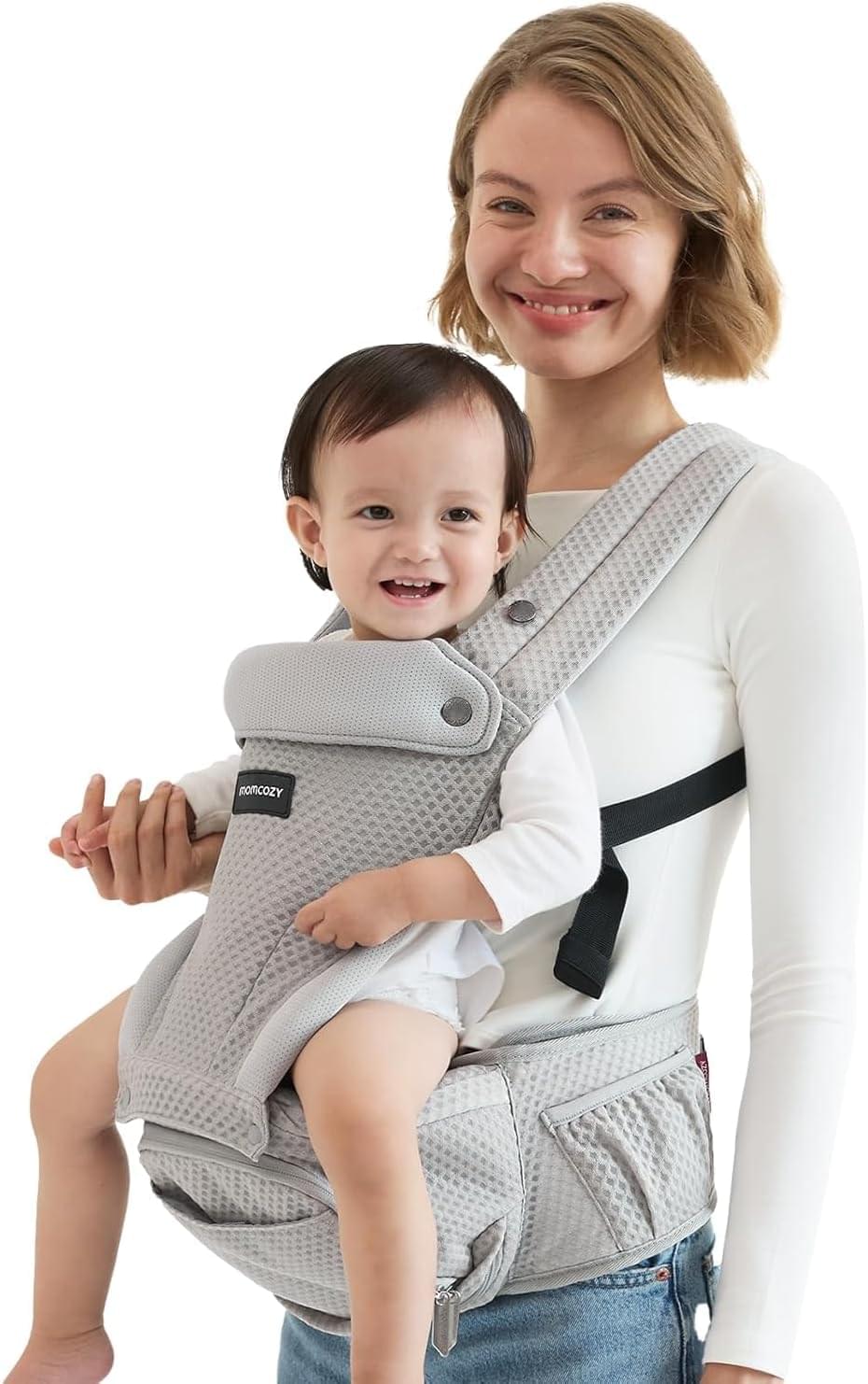 Momcozy 2-in-1 Hip Seat Baby Carrier, Grey