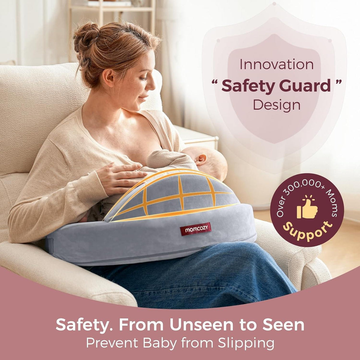 Momcozy Memory Foam Nursing Pillow with Waist Belt, Grey - view 2