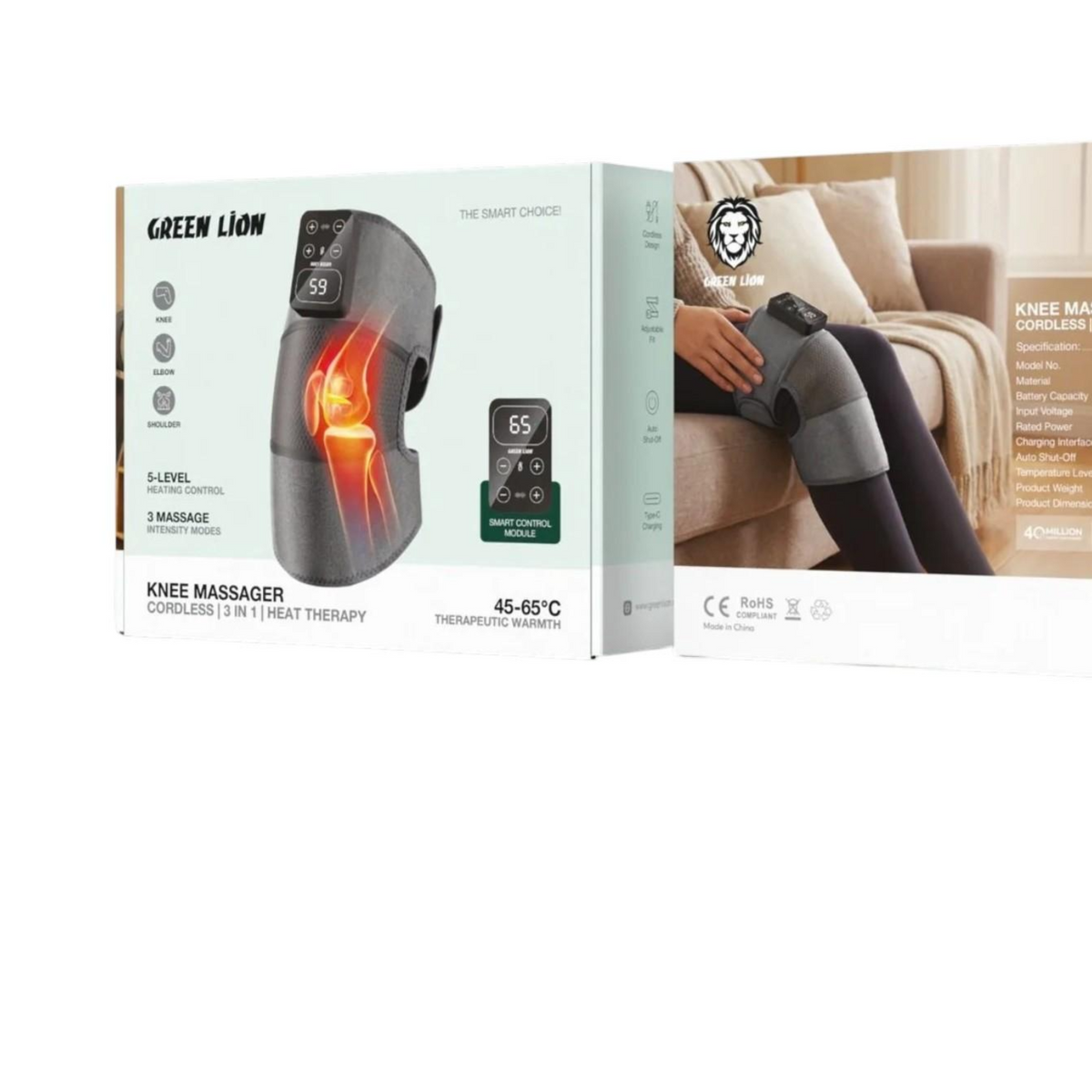 Green Lion Knee Massager Cordless 3-in-1 Heat Therapy, Black