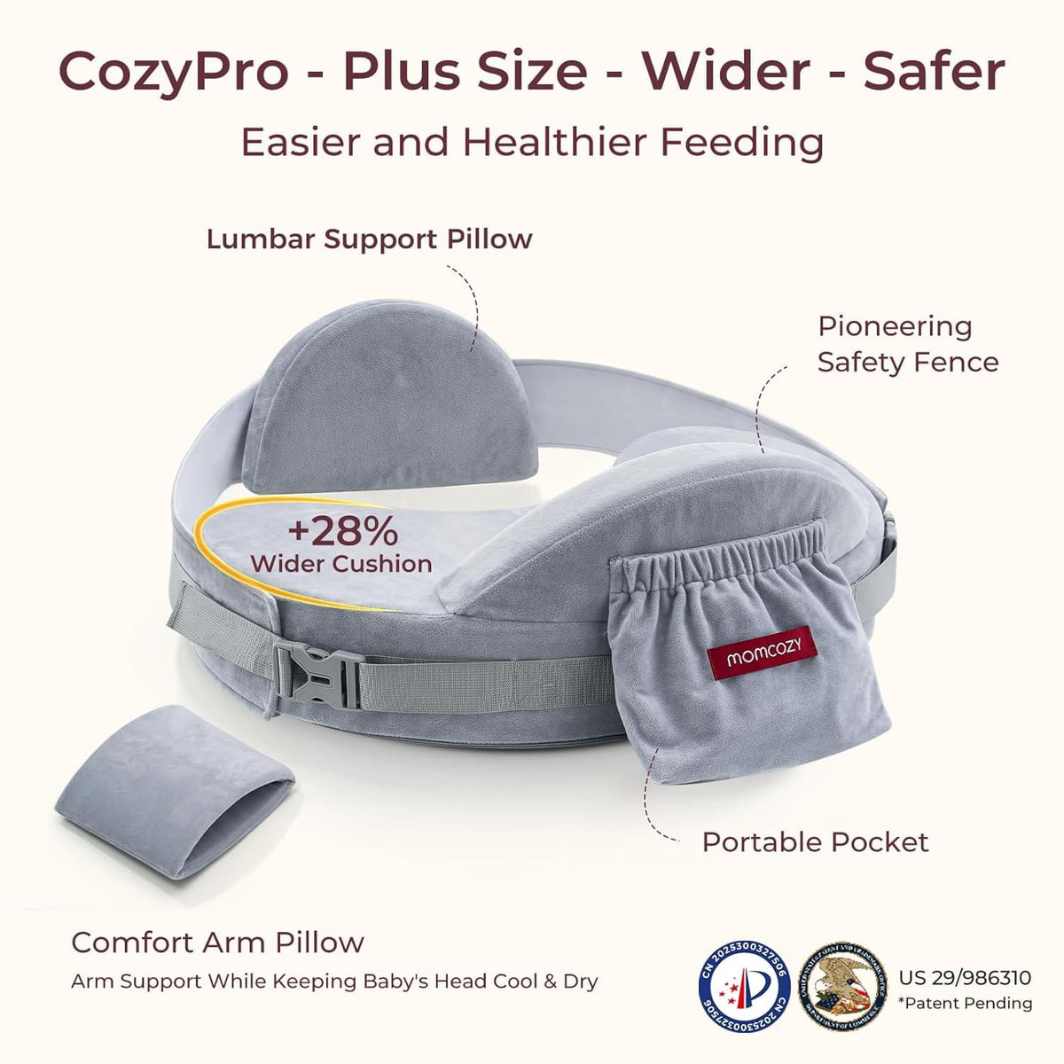 Momcozy CozyPro Nursing Pillow, Grey - view 4