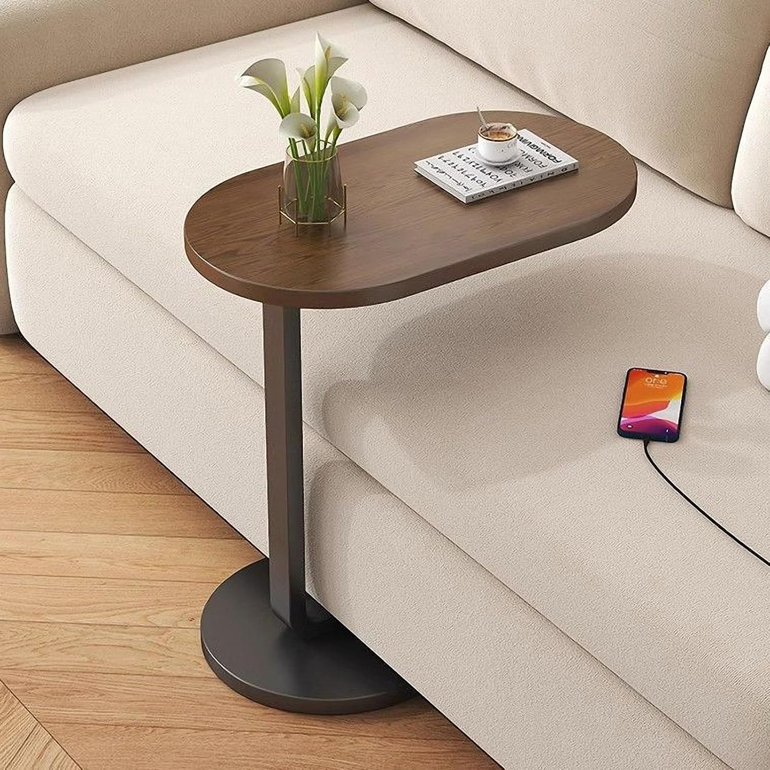 C-Shaped Side Table for Sofa and Bed