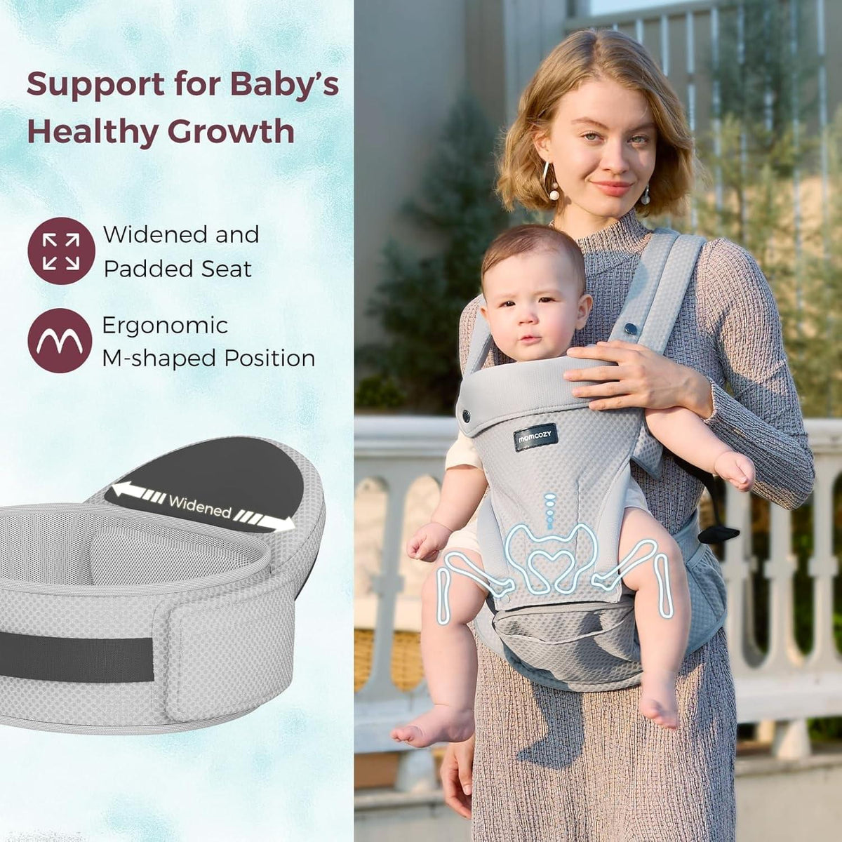 Momcozy 2-in-1 Hip Seat Baby Carrier, Grey - view 4