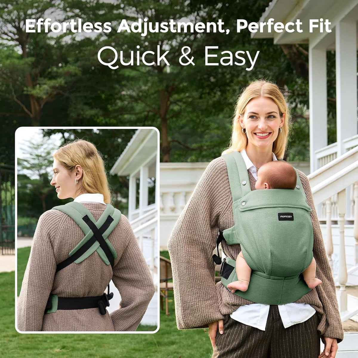 Momcozy GentleTouch Linen Baby Carrier, Sage Green - view 3
