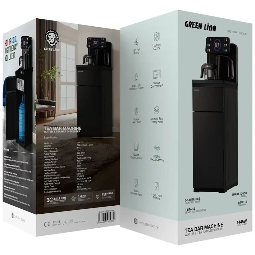 Green Lion جهاز تحضير الشاي والماء الساخن والبارد Tea Bar Machine، أسود