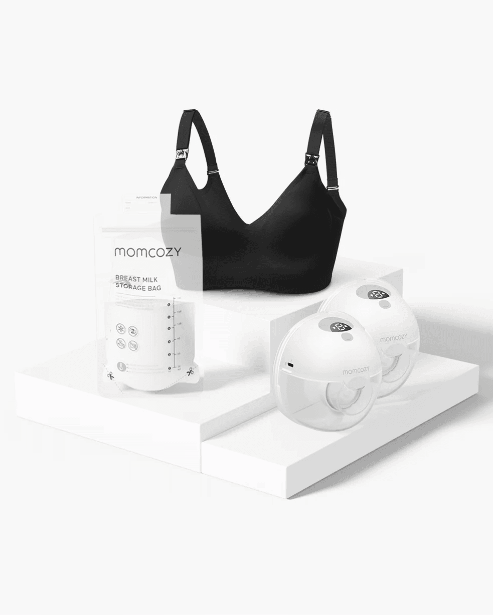 Momcozy Pumping Bundle: Wearable Breast Pump, Nursing Bra and 50 Milk Bags