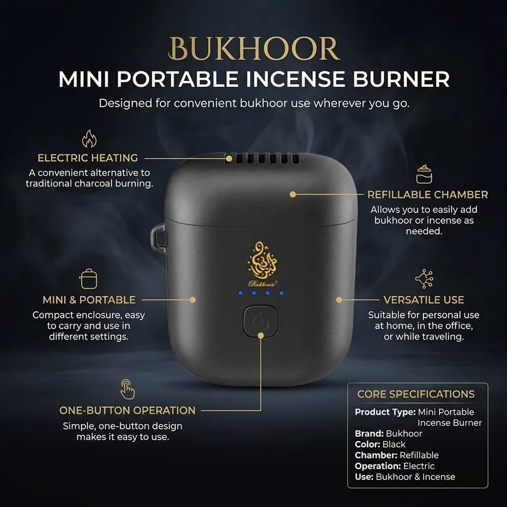 Garey Bukhoon Mini Portable Electric Bukhoor Burner, Black