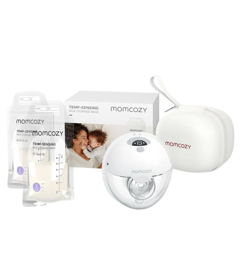 Momcozy M5 Wearable Breast Pump with 50 Milk Storage Bags, Grey