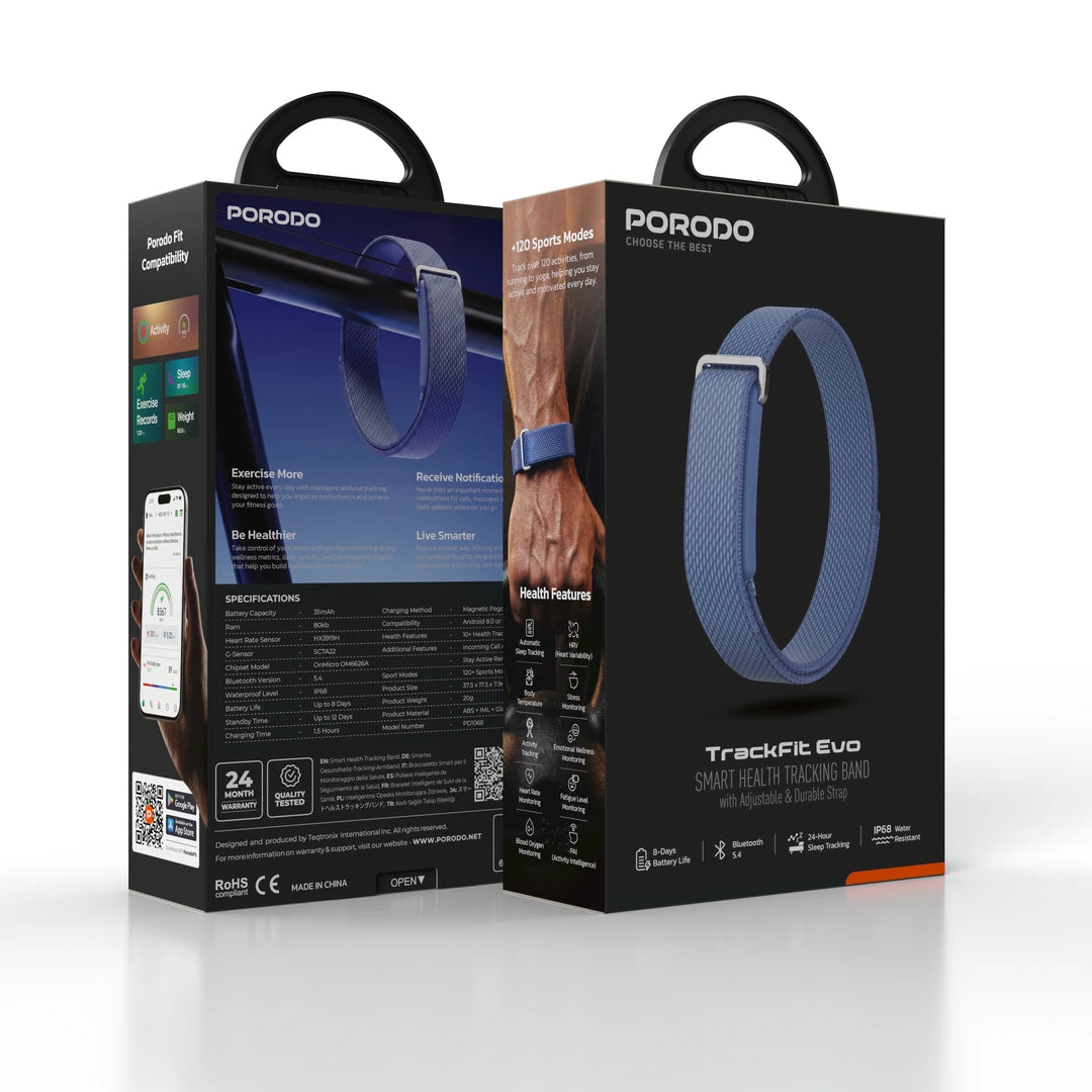 Porodo TrackFit Evo Smart Health Tracking Band, Black