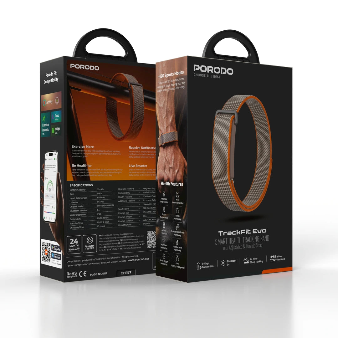 Porodo TrackFit Evo Smart Health Tracking Band, Black