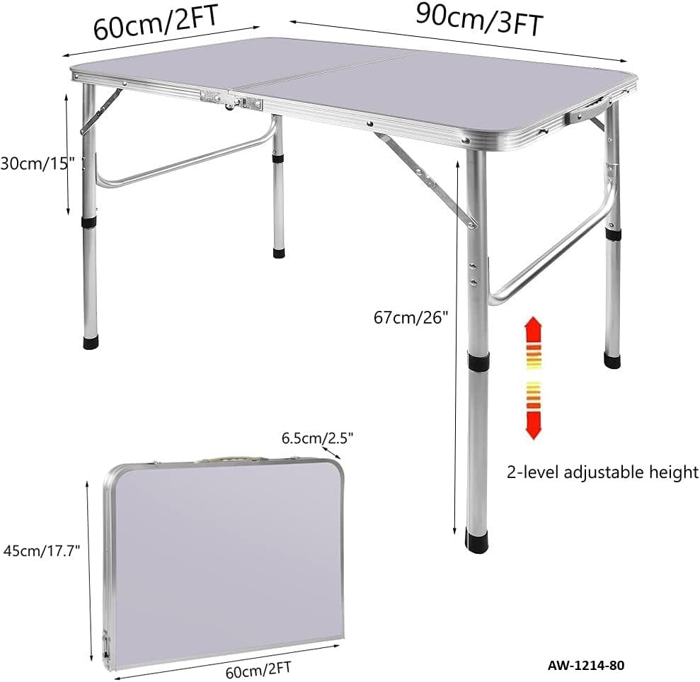 Living Accents Aluminum Foldable Camping Table, 120 x 60 x 70/62/54 cm