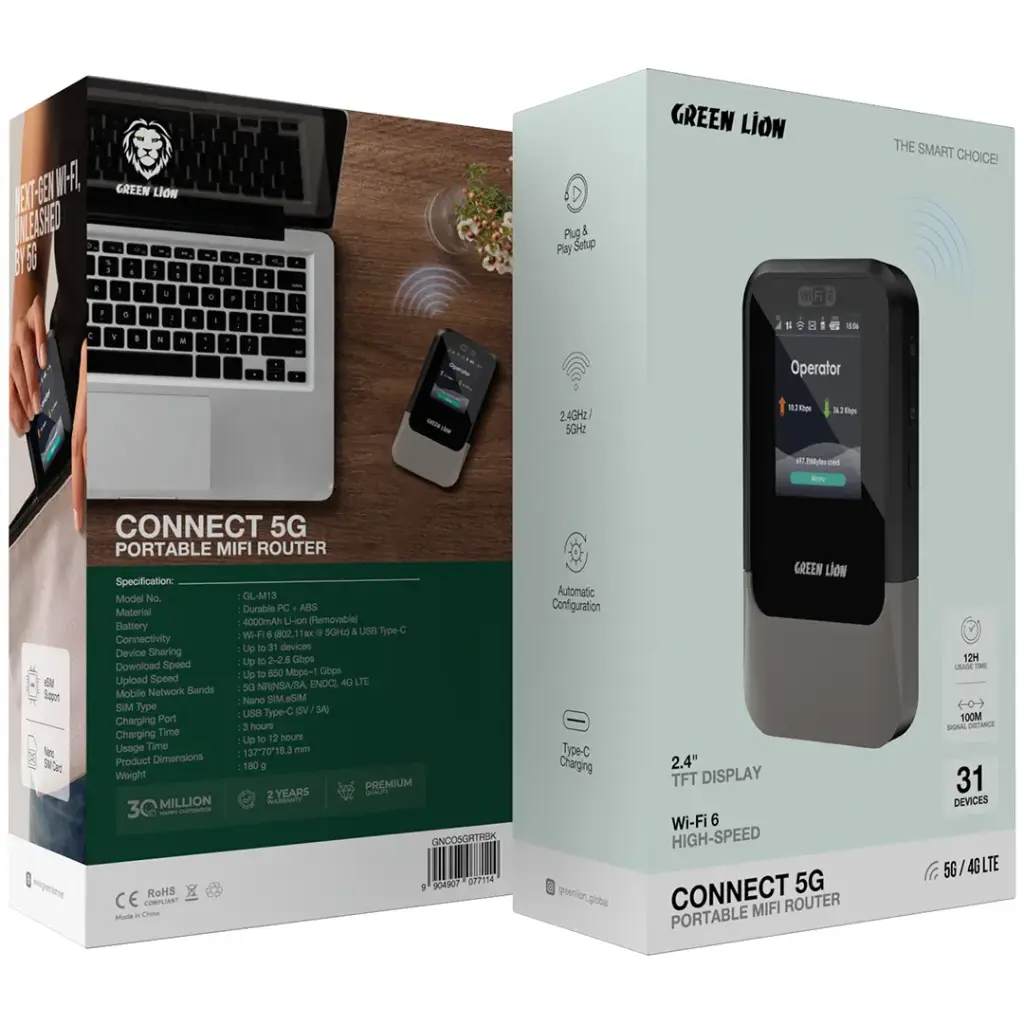 Green Lion Connect 5G MiFi Router, available in Qatar from Oasis Store