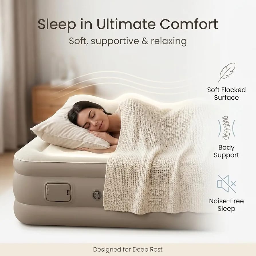 Qstar Inflatable Single Air Bed with Built-In Electric Pump