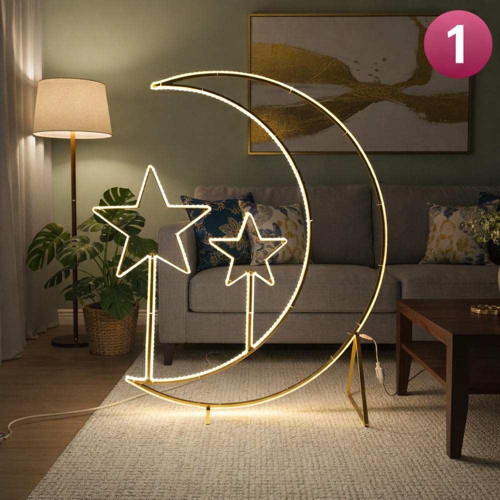 Ramadan Crescent & Star LED Floor Light, available in Qatar from Oasis Store