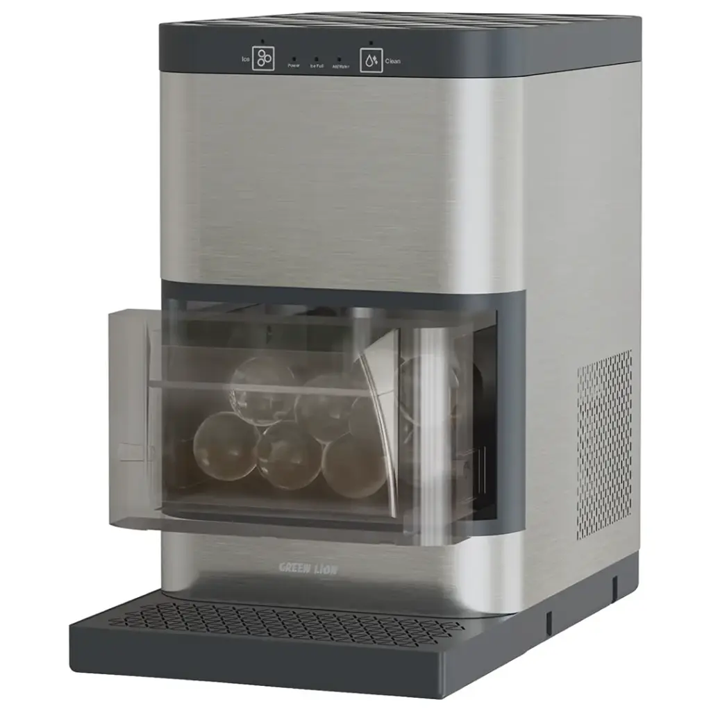 Green Lion Crystal Sphere Ice Maker in grey, front view